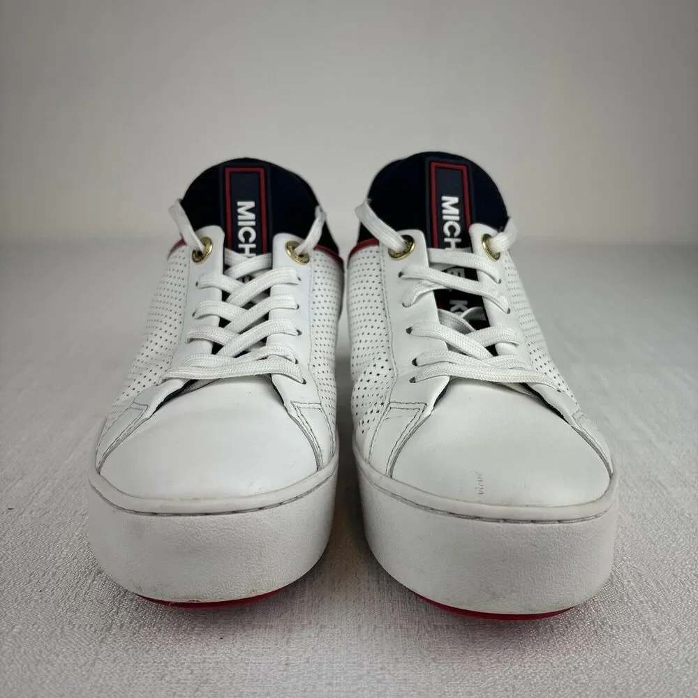 Michael Kors Poppy Platform Sneakers Womens 8 White Leather Perforated Excellent